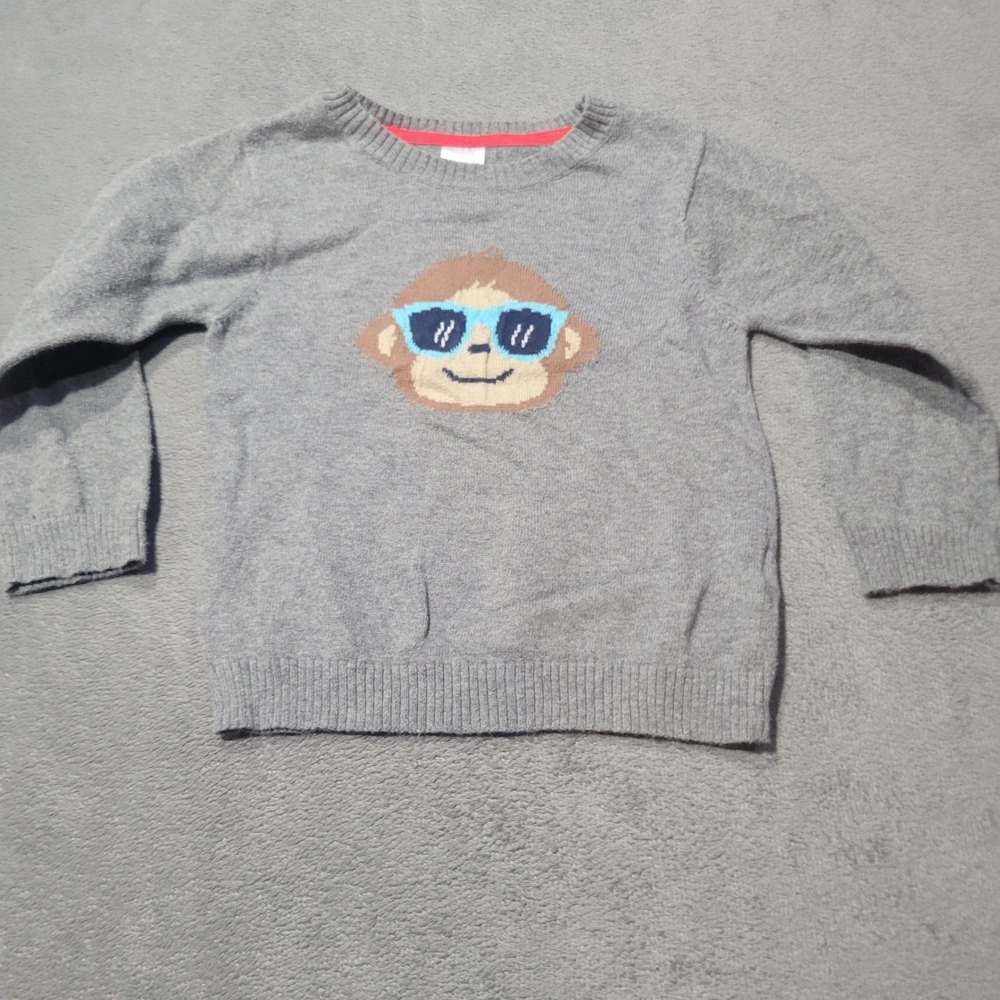 Carter's Sweater Boys 18M Grey Monkey Sunglasses Graphic Cotton Knit Pullover